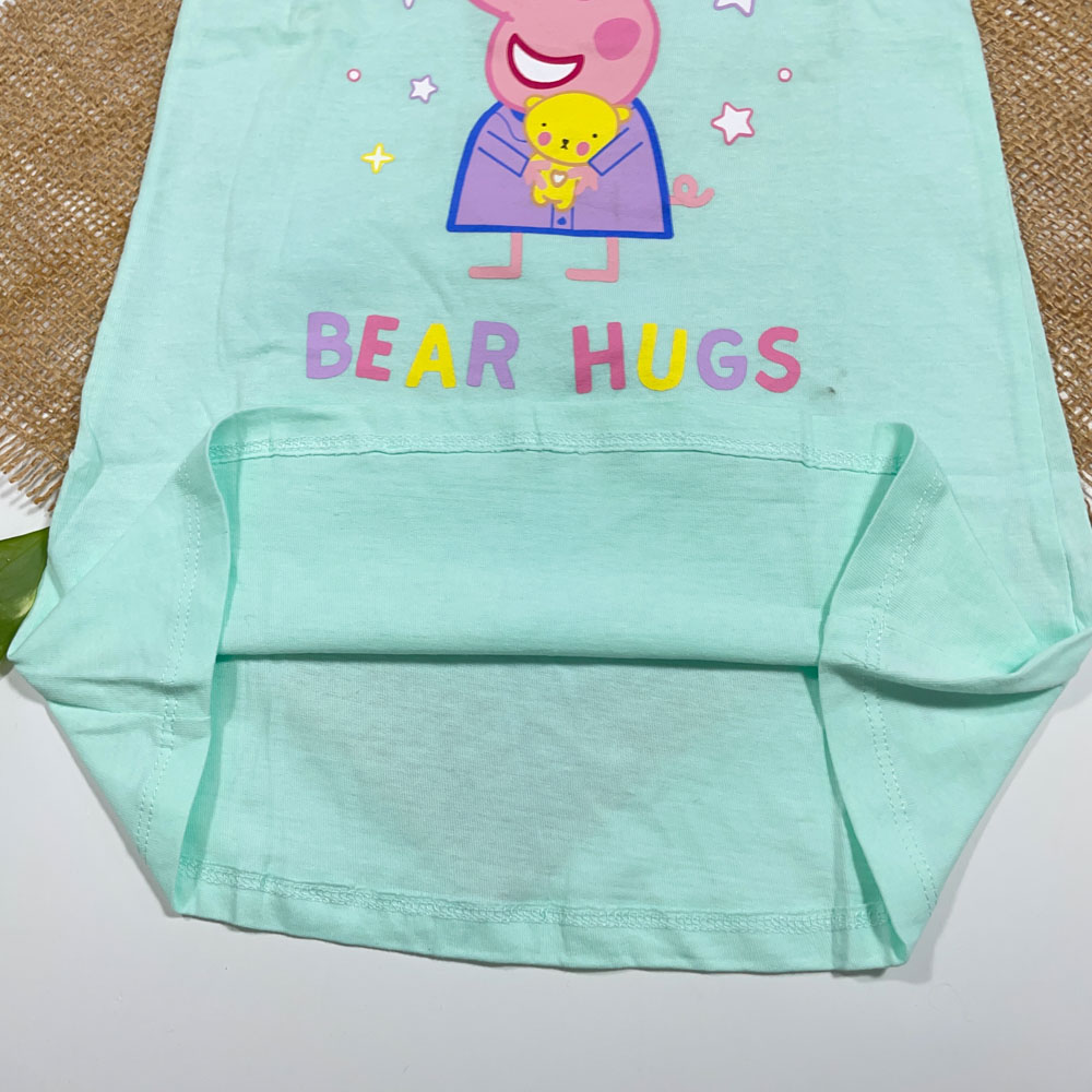 تیشرت نوزادی دخترانه آستین کوتاه برند Peppapig طرح استین پلیسه سبز ادامسی رنگ - 12 تا 24 ماه