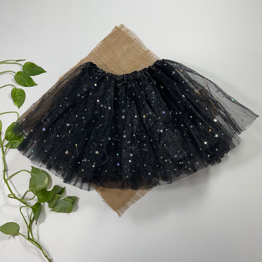 دامن نوزادی دخترانه آستین کلوش طرح ستاره ای مشکی رنگ - 0 تا 3 ماه