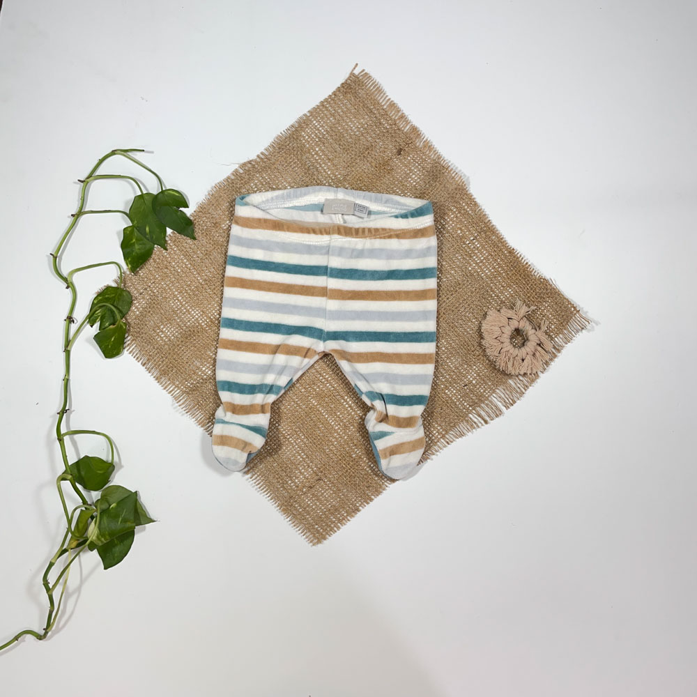 شلوار نوزادی اسپرت جورابی برند MyfIrst cmicco طرح راه راه رنگی سفید رنگ - 0 تا 3 ماه