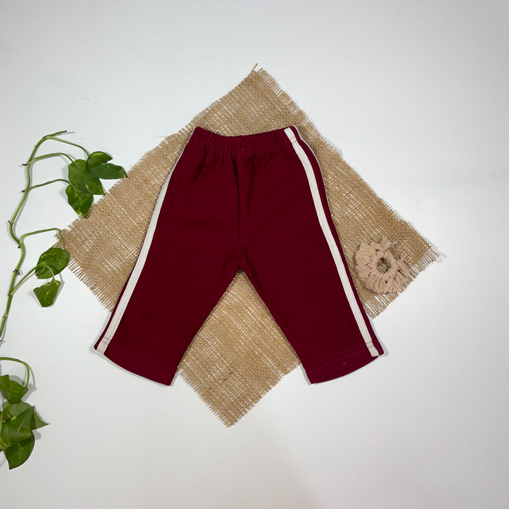 شلوار نوزادی راسته طرح بغل خطی جیگری رنگ - 3 تا 6 ماه