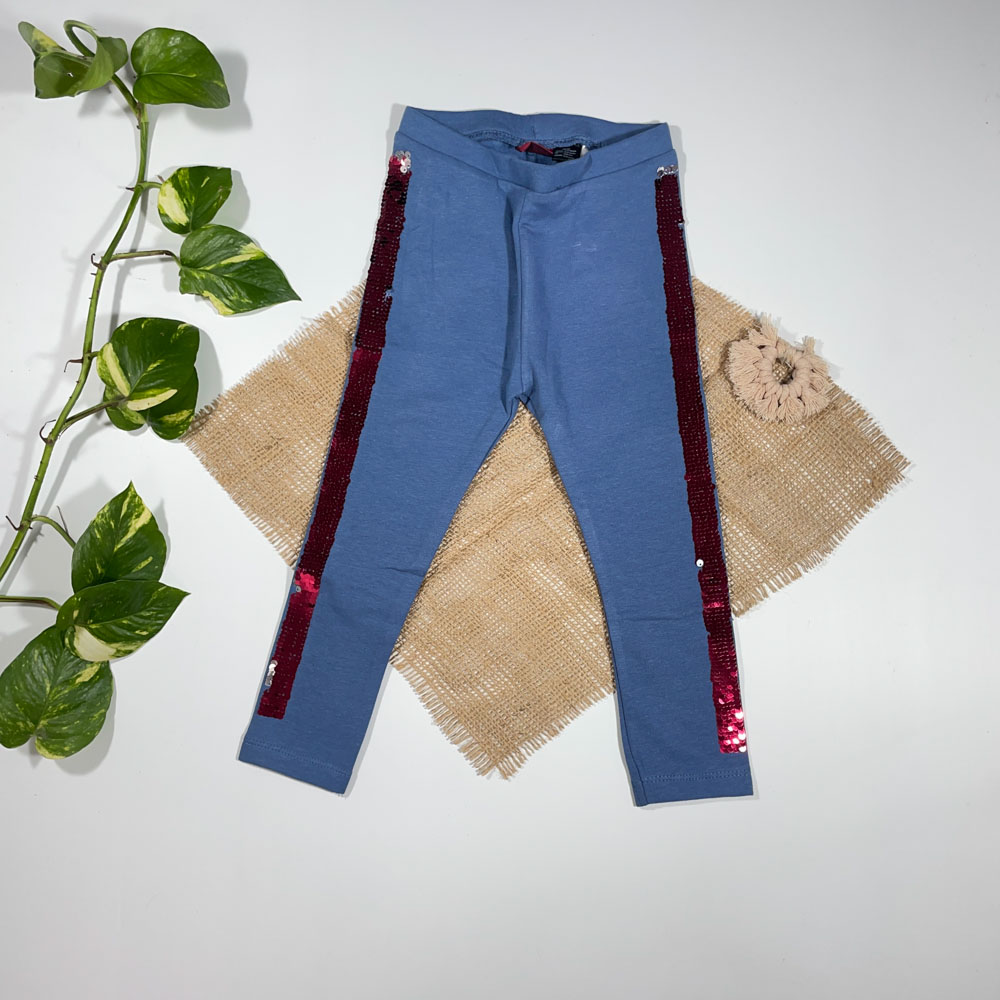 شلوار نوزادی دخترانه راسته برند لوپیلو طرح بغل کار شده ابی نفتی رنگ