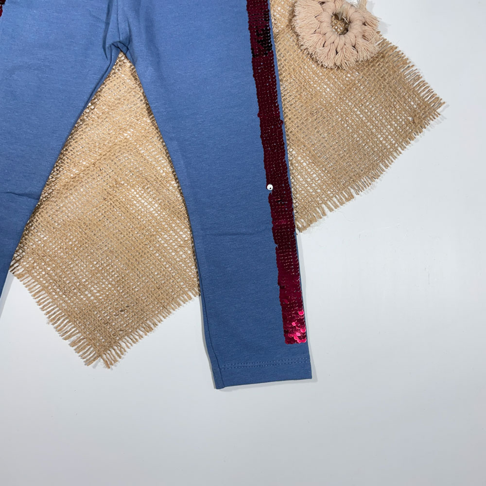 شلوار نوزادی دخترانه راسته برند لوپیلو طرح بغل کار شده ابی نفتی رنگ