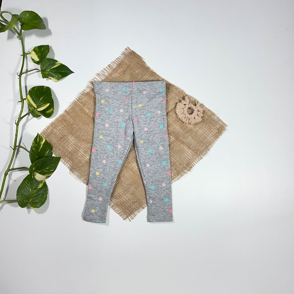 شلوار دخترانه راسته برند Lily and Dan طرح توپکی توپکی طوسی تیره رنگ