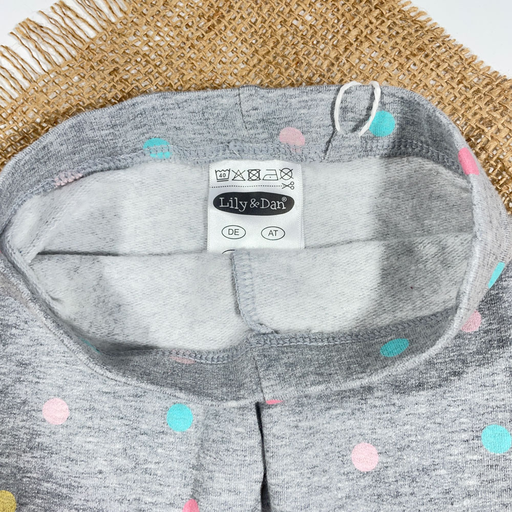 شلوار دخترانه راسته برند Lily and Dan طرح توپکی توپکی طوسی تیره رنگ