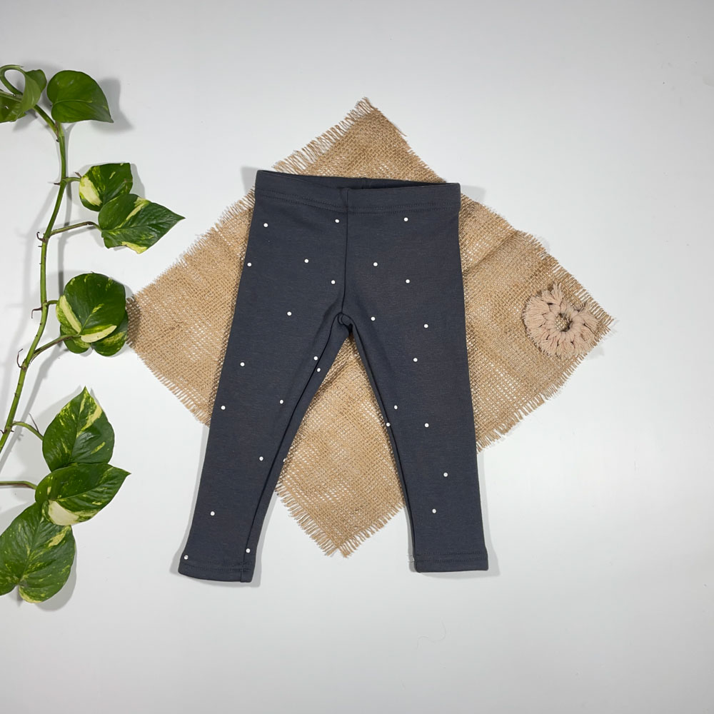 شلوار دخترانه راسته برند Lily and Dan طرح توپکی توپکی طوسی تیره رنگ