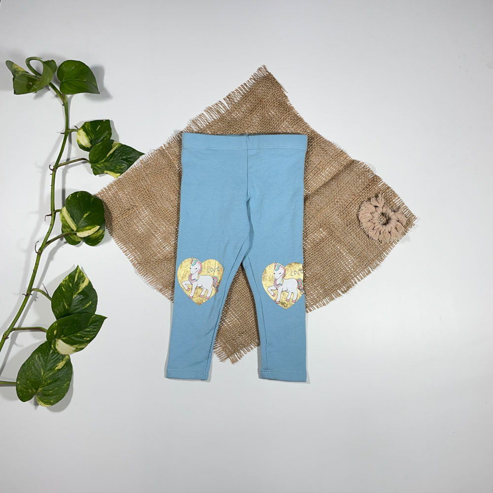 شلوار نوزادی دخترانه راسته برند Lily and Dan طرح یونیکورن ابی رنگ