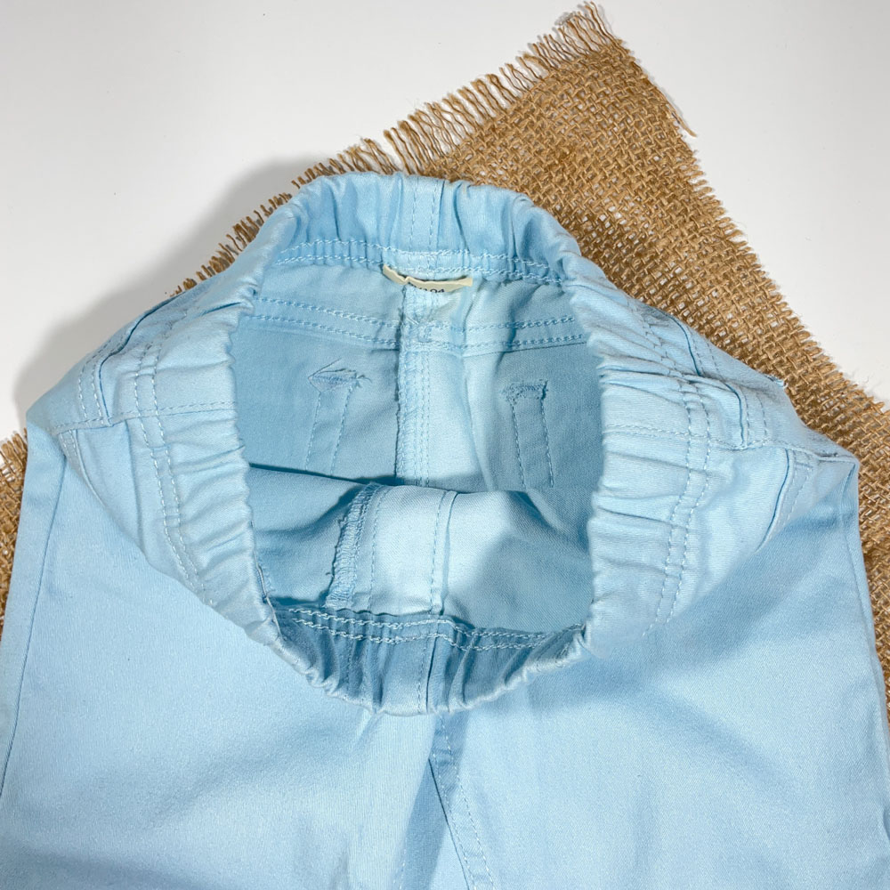 شلوار دخترانه راسته برند Kuniboo طرح پشت جیب دار پشت جیب طرح تک شاخ ابی آسمونی رنگ