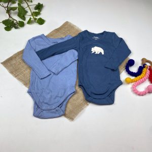 ست دو عددی بادی نوزادی پسرانه آستین بلند برند لوپیلو طرح چپ و راستی آبی رنگ