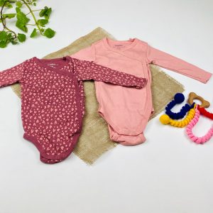 ست دو عددی بادی نوزادی دخترانه آستین بلند برند لوپیلو طرح قلب قلبی چپ و راستی صورتی رنگ