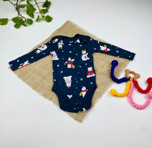 ست دو عددی بادی نوزادی آستین بلند برند لوپیلو طرح کریسمسی و برف سرمه ای رنگ - Image 10