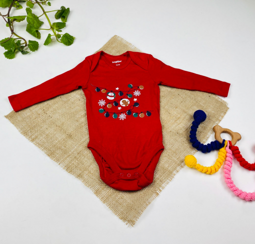 ست دو عددی بادی نوزادی آستین بلند برند لوپیلو طرح کریسمسی و برف سرمه ای رنگ - Image 3