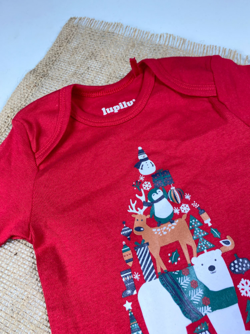 ست دو عددی بادی نوزادی آستین بلند برند لوپیلو طرح کریسمسی و خرسی سرمه ای رنگ - 2 تا 6 ماه - Image 6