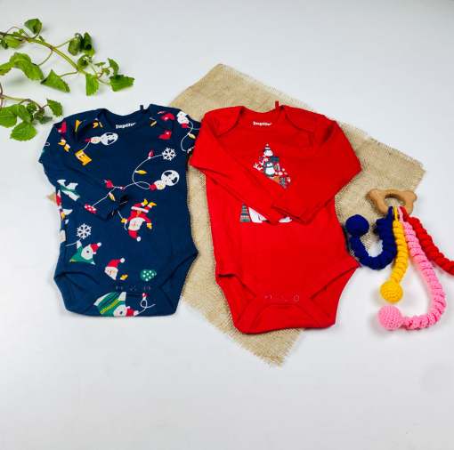 ست دو عددی بادی نوزادی آستین بلند برند لوپیلو طرح کریسمسی و خرسی سرمه ای رنگ - 2 تا 6 ماه - Image 3