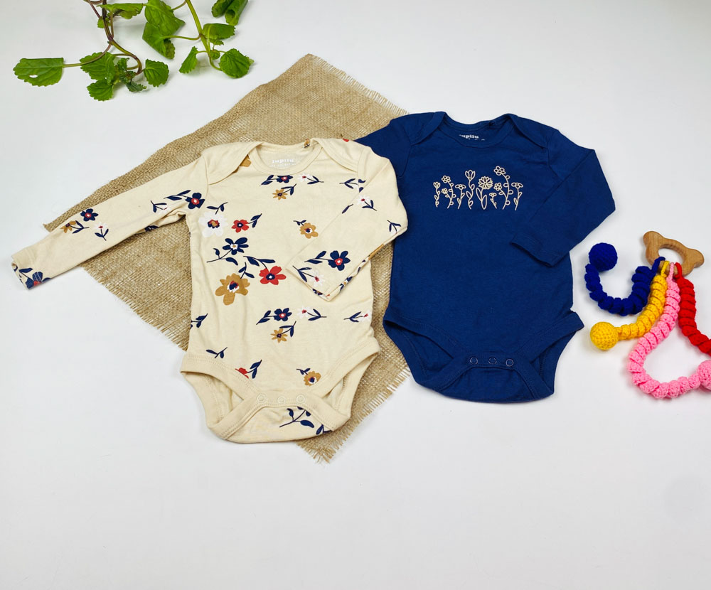 ست دو عددی بادی نوزادی آستین بلند برند لوپیلو طرح گل سرمه ای رنگ - 2 تا 6 ماه