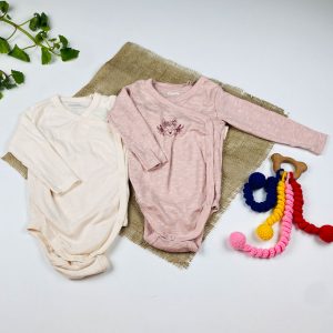 ست دو عددی بادی نوزادی آستین بلند برند لوپیلو چپ و راستی صورتی رنگ