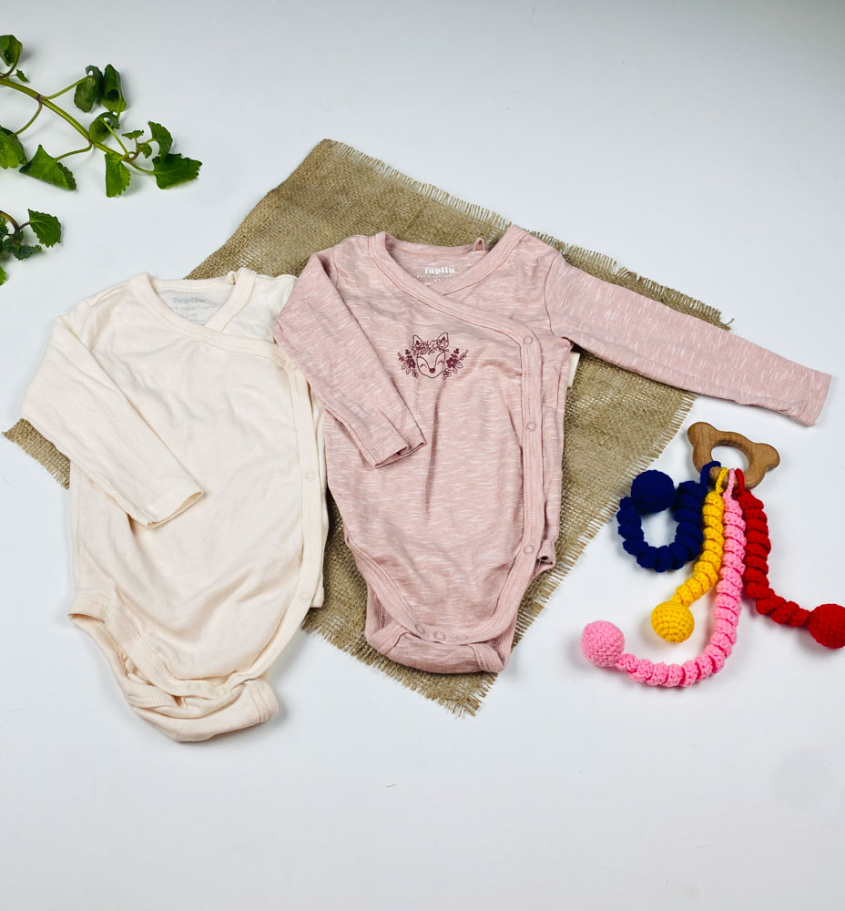 ست دو عددی بادی نوزادی آستین بلند برند لوپیلو چپ و راستی صورتی رنگ