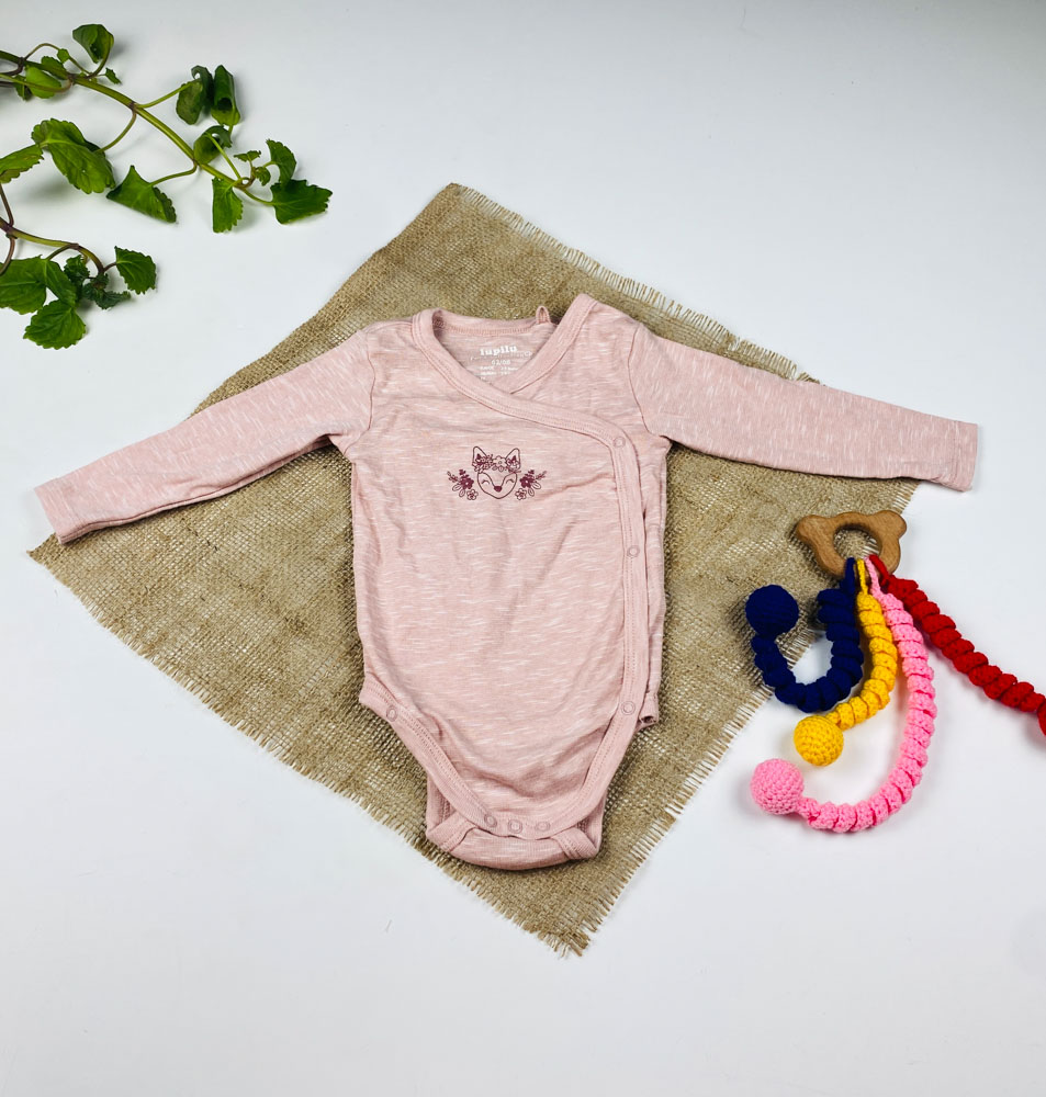 بادی نوزادی آستین بلند برند لوپیلو طرح آهو چپ و راستی صورتی رنگ - 2 تا 6 ماه