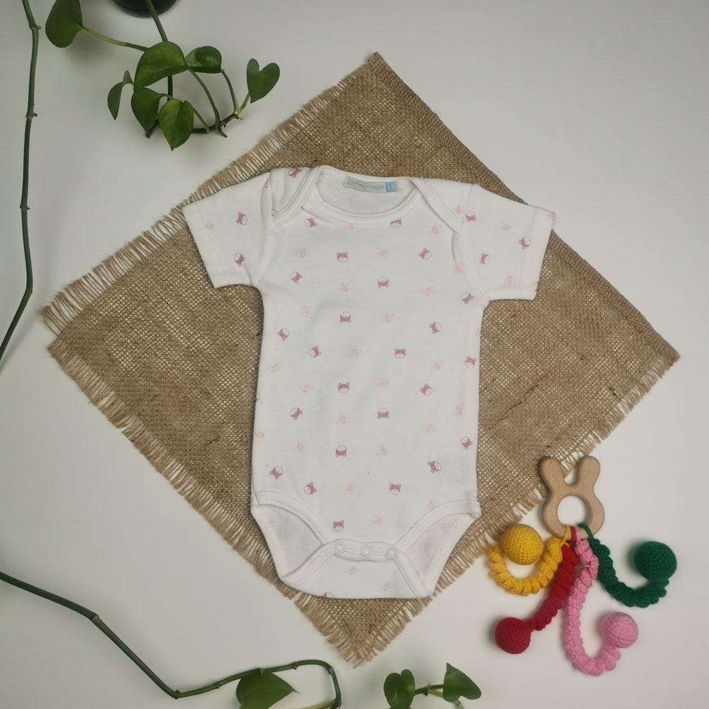 بادی نوزادی دخترانه آستین کوتاه طرح پروانه صورتی رنگ - 6 تا 9 ماه