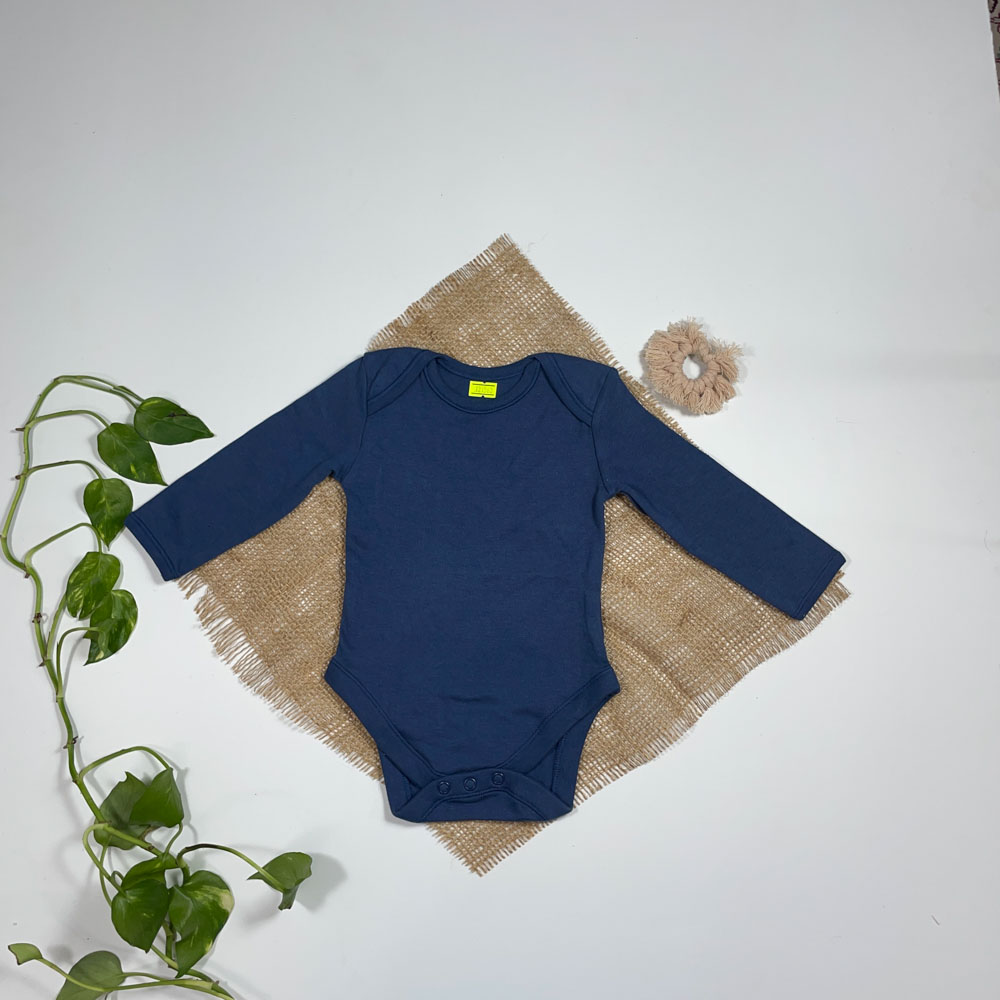 بادی نوزادی دخترانه آستین بلند طرح ساده سرمه ای رنگ - 2 تا 6 ماه