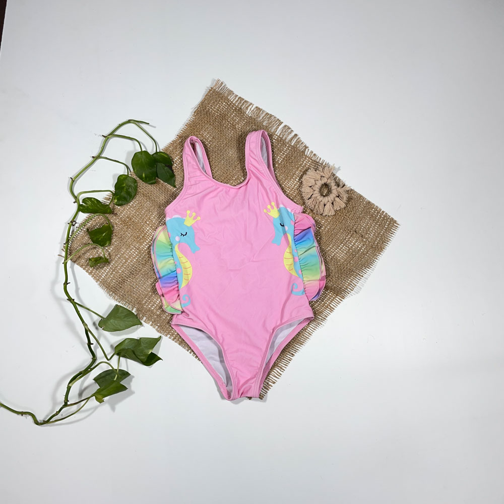 بادی مایو استخری دخترانه آستین کوتاه طرح تک شاخ صورتی روشن رنگ - 2 سال