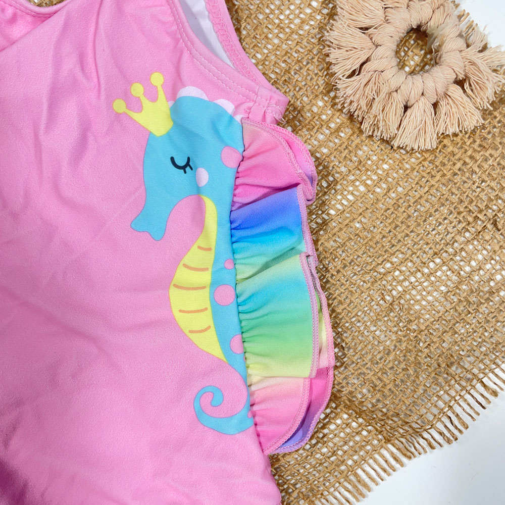 بادی مایو استخری دخترانه آستین کوتاه طرح تک شاخ صورتی روشن رنگ - 2 سال