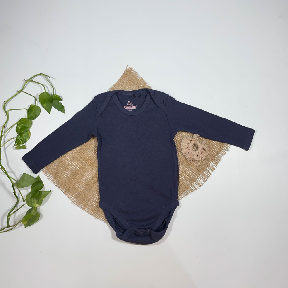 بادی نوزادی دخترانه آستین بلند برند لوپیلو طرح ساده سرمه ای رنگ - 6 تا 12 ماه