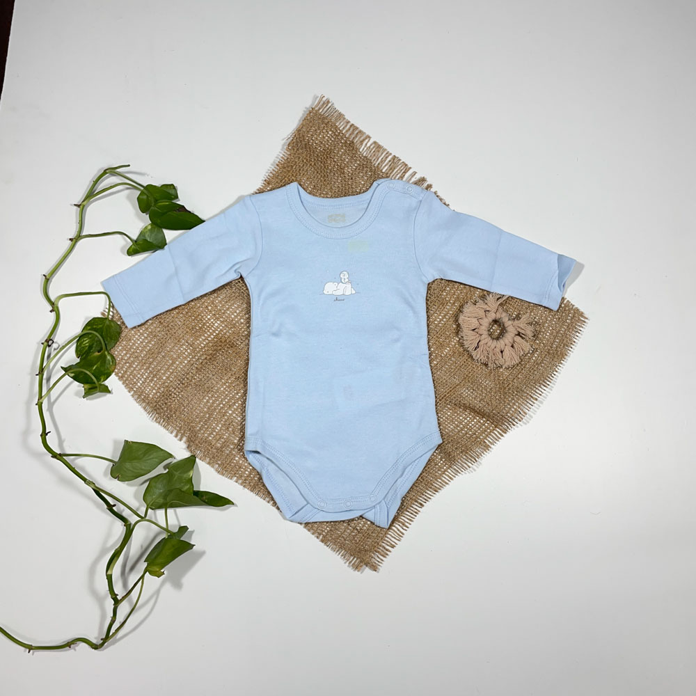 بادی نوزادی دخترانه آستین بلند برند My first chicco طرح پنگوئن کوچولو ابی رنگ - 0 تا 3 ماه