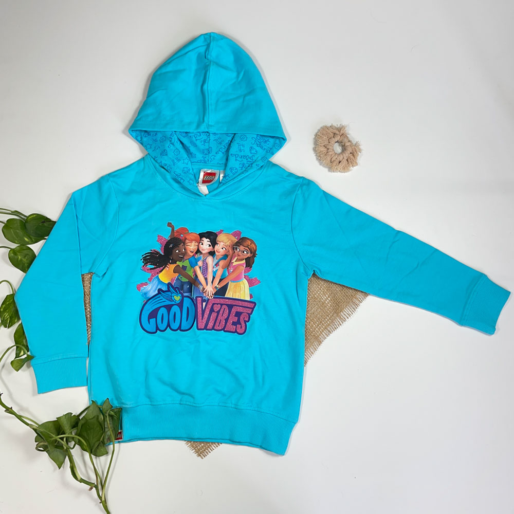 هودی دخترانه آستین بلند طرح عروسکی پرنسسی ابی رنگ - 4 تا 6 سال