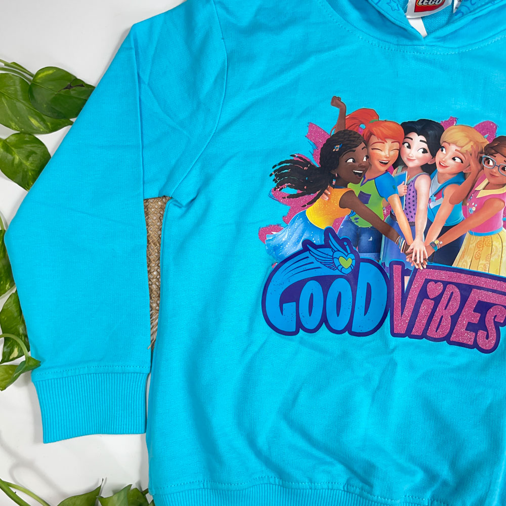 هودی دخترانه آستین بلند طرح عروسکی پرنسسی ابی رنگ - 4 تا 6 سال