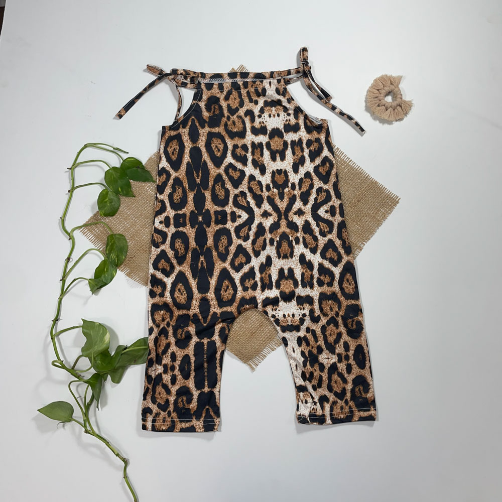 سرهمی نوزادی دخترانه آستین بدون استین طرح پلنگی پلنگی رنگ - 12 تا 18 ماه