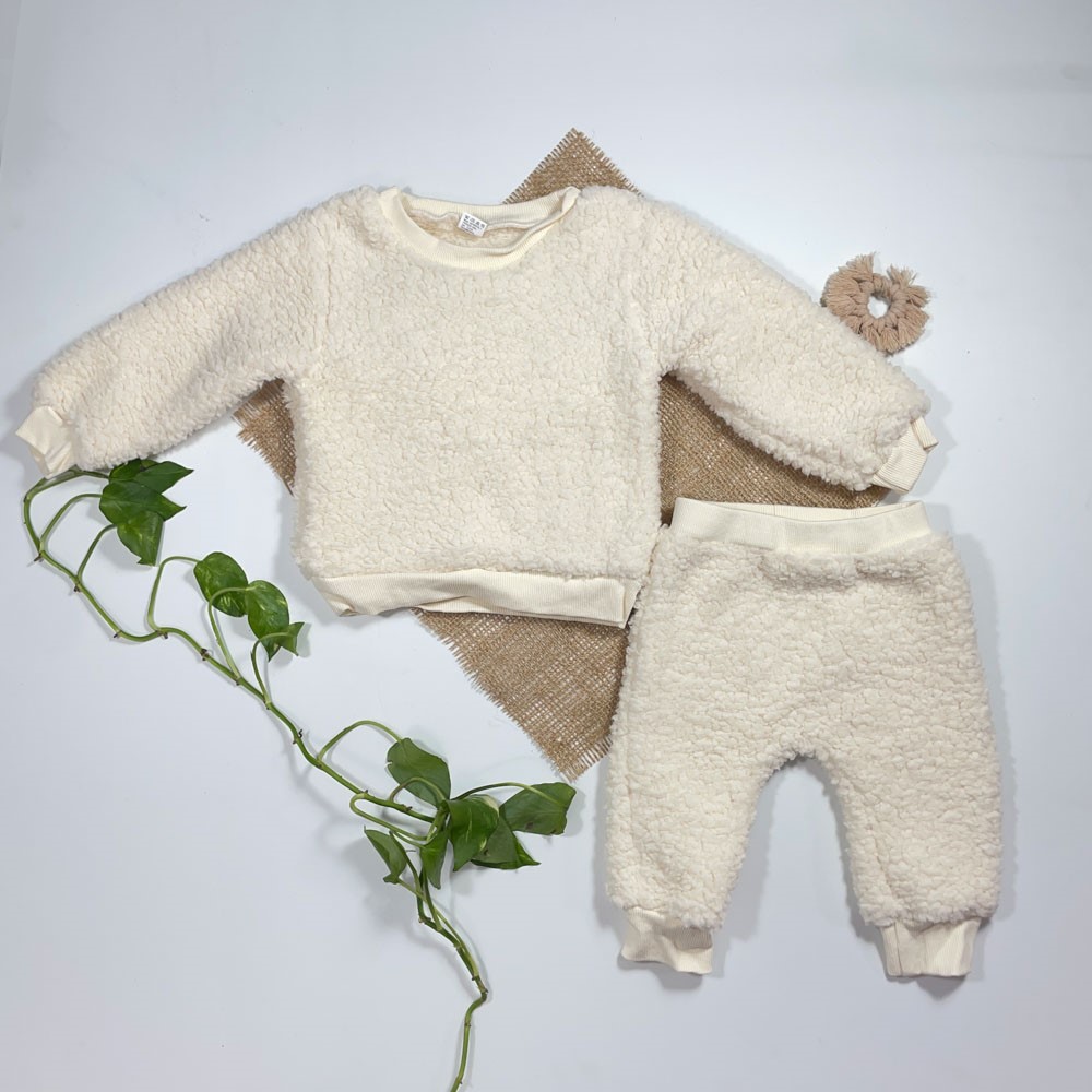 ست بلوز و شلوار نوزادی آستین بلند طرح ساده شیری رنگ - 6 تا 12 ماه