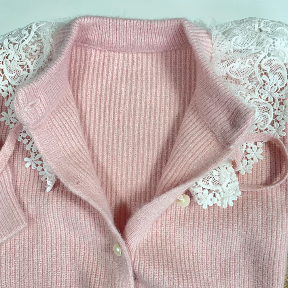 ست بلوز و دامن دخترانه آستین بلند طرح یقه گیپور صورتی رنگ