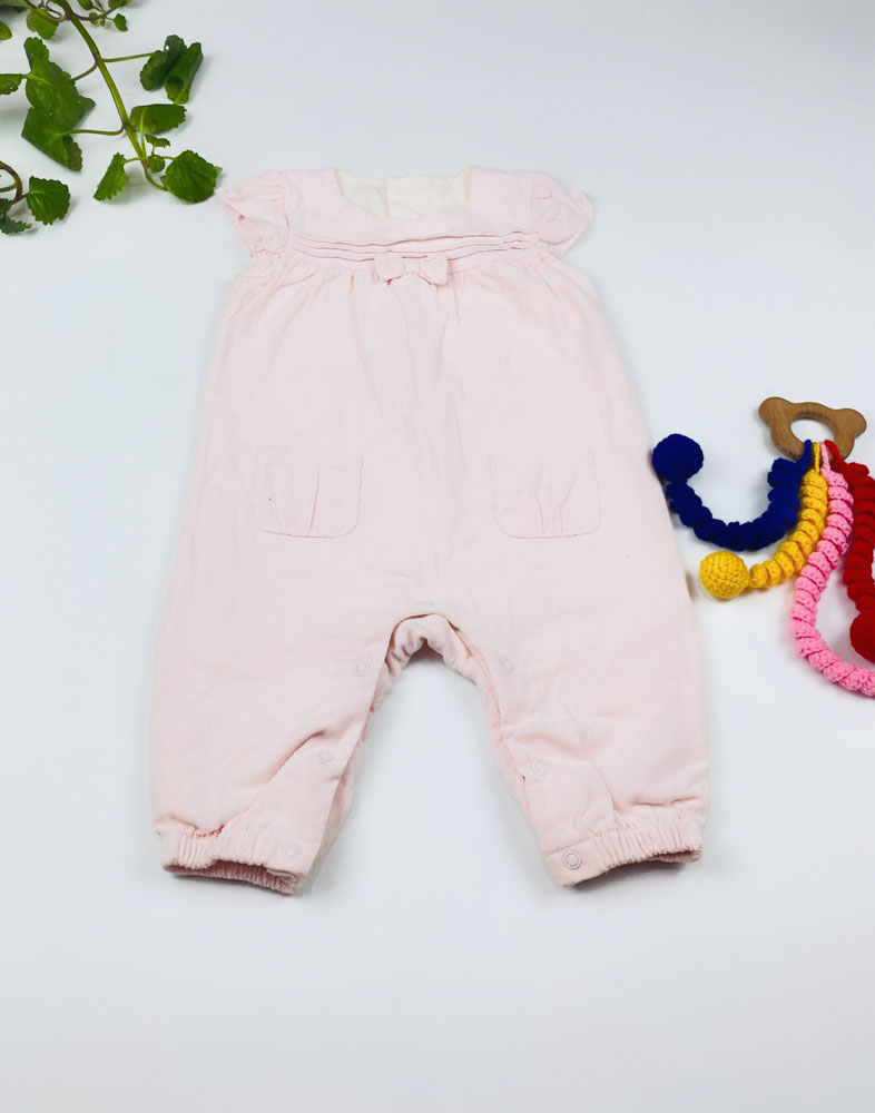 بیلر نوزادی دخترانه طرح آستردار مخمل کبریتی صورتی رنگ - 9 تا 12 ماه