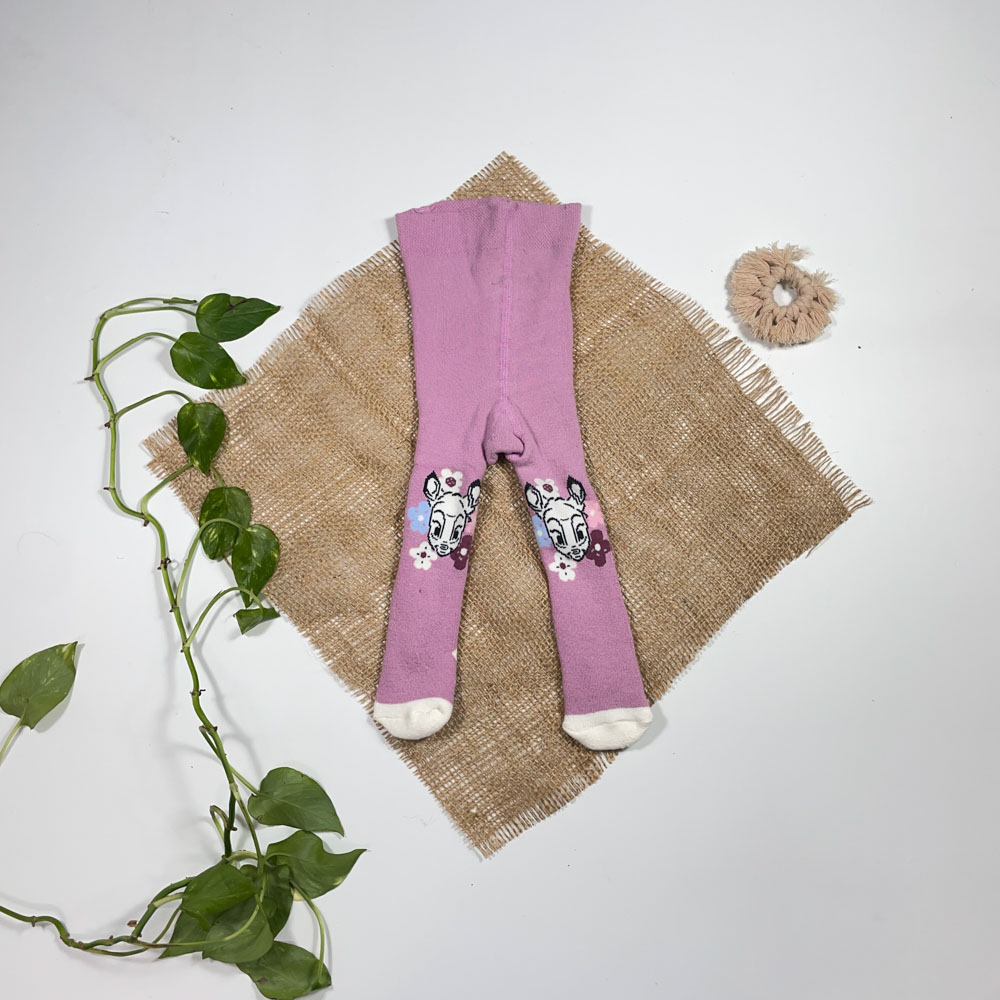 جوراب شلواری نوزادی دخترانه طرح گل دار آهو صورتی رنگ - 0 تا 2 ماه