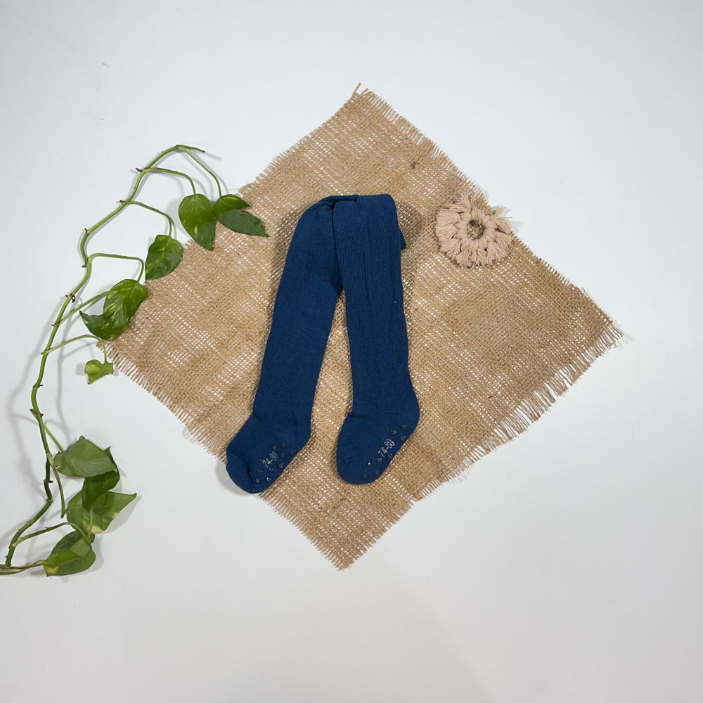 جوراب شلواری نوزادی دخترانه ساده سورمه ای رنگ - 2 تا 6 ماه