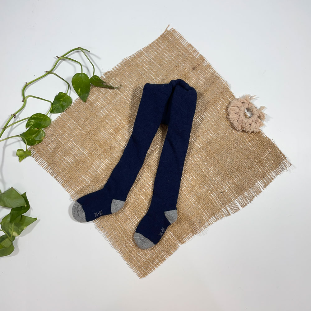 جوراب شلواری نوزادی دخترانه تو کرک دار سرمه ای رنگ - 6 تا 12 ماه