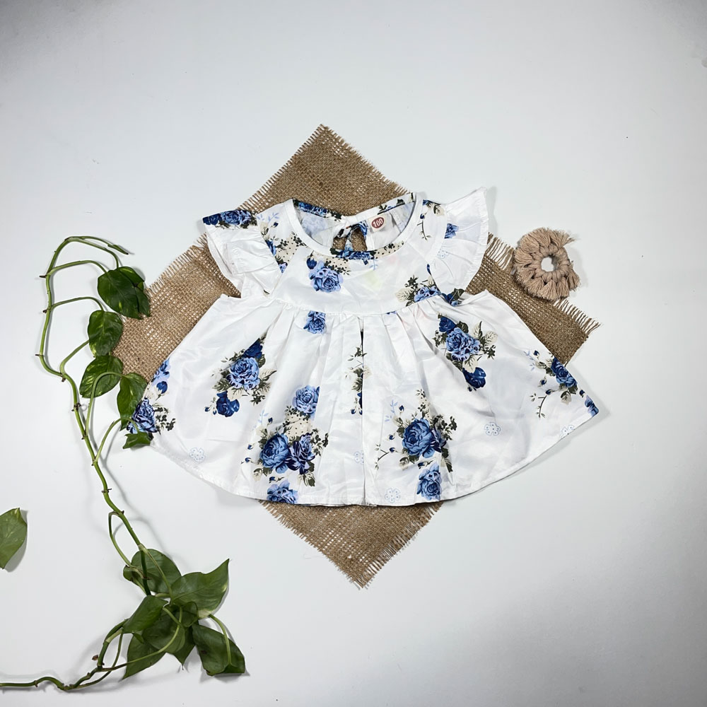 بلوز دامنی نوزادی دخترانه آستین کوتاه طرح گل دار سفید رنگ - 3 تا 6 ماه