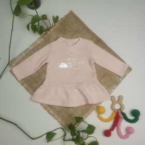 بلوز نوزادی آستین بلند طرح ابر تکه دوزی شده صورتی رنگ - 3 ماه