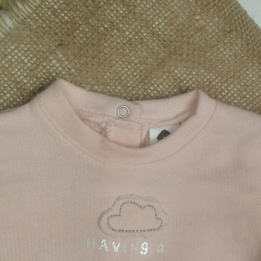 بلوز نوزادی آستین بلند طرح ابر تکه دوزی شده صورتی رنگ - 3 ماه