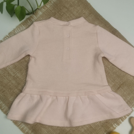 بلوز نوزادی آستین بلند طرح ابر تکه دوزی شده صورتی رنگ - 3 ماه