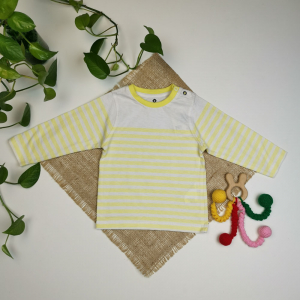 بلوز نوزادی آستین بلند طرح راه راه سفید رنگ - 18 ماه