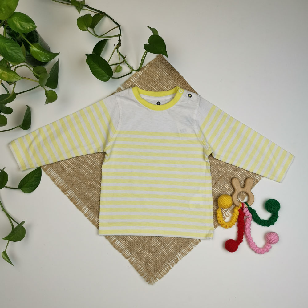 بلوز نوزادی آستین بلند طرح راه راه سفید رنگ - 18 ماه