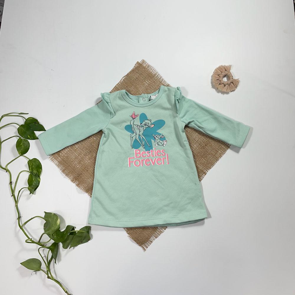 بلوز نوزادی دخترانه آستین بلند طرح آهو سبز رنگ - 6 ماه