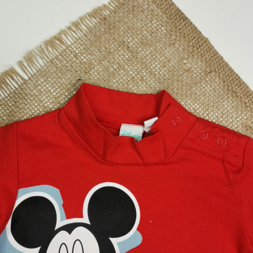 بلوز نوزادی آستین بلند برند دیزنی طرح میکی موس یقه سه سانتی قرمز رنگ - 6 ماه