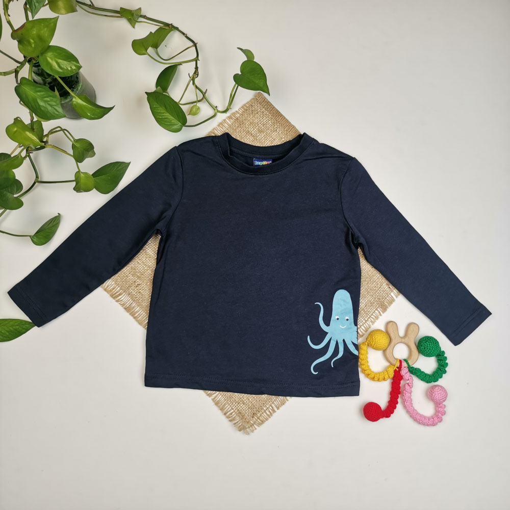 بلوز توکرکی آستین بلند برند لوپیلو طرح اختاپوس سرمه ای رنگ - 2 تا 4 سال