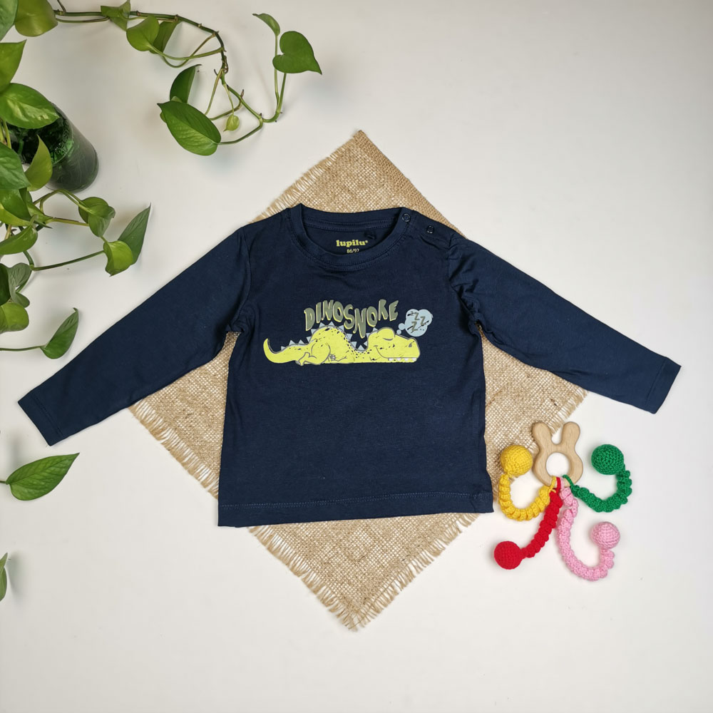 بلوز نوزادی آستین بلند برند لوپیلو طرح دایناسور سرمه ای رنگ - 12 تا 24 ماه