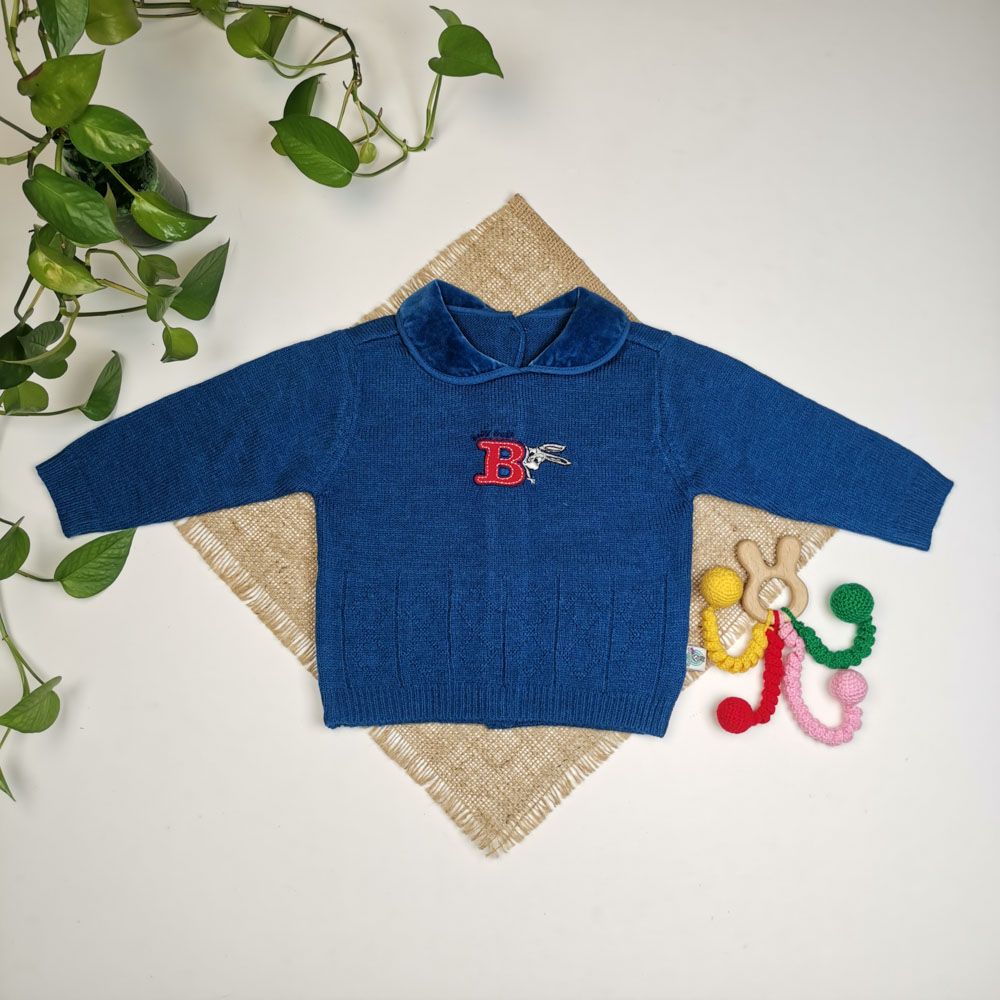 بلوز نوزادی آستین بلند برند دیزنی طرح خرگوش پشت دکمه دار آبی رنگ - 12 تا 24 ماه