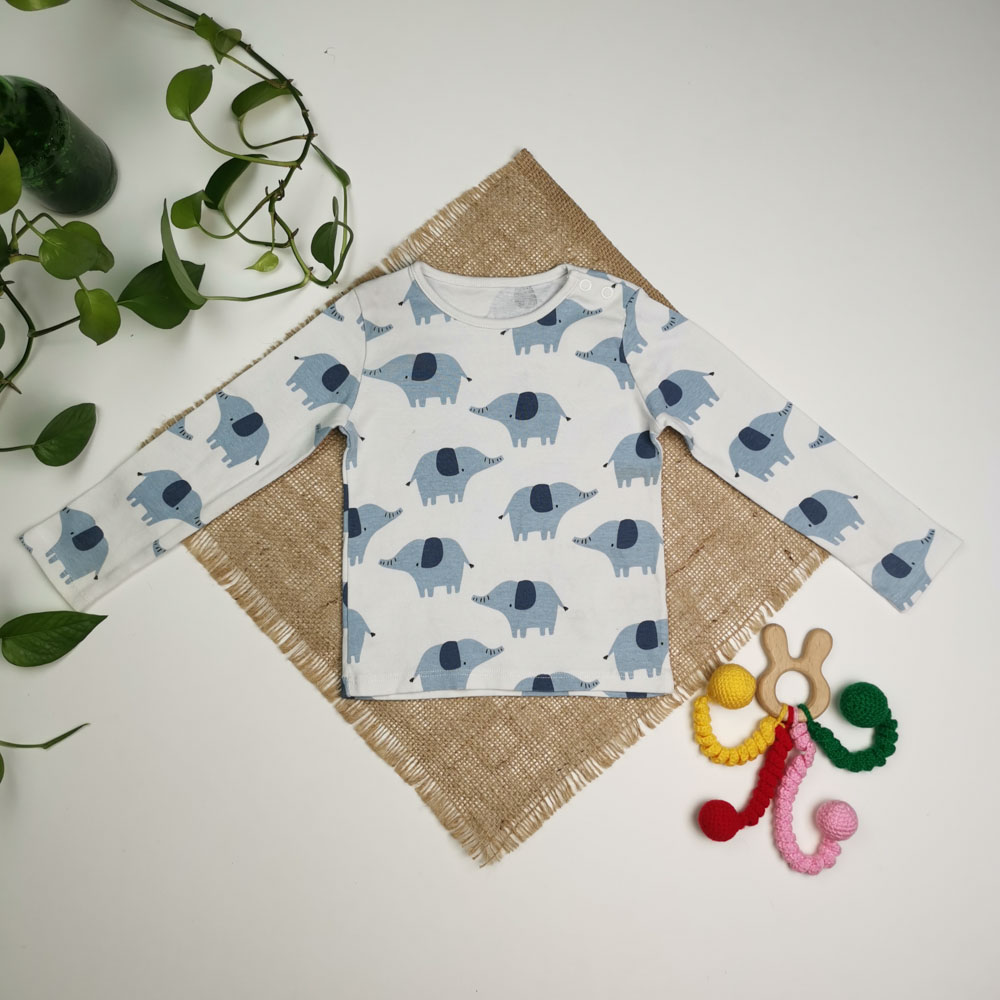 بلوز نوزادی آستین بلند برند Tu طرح فیل - 12 تا 18 ماه