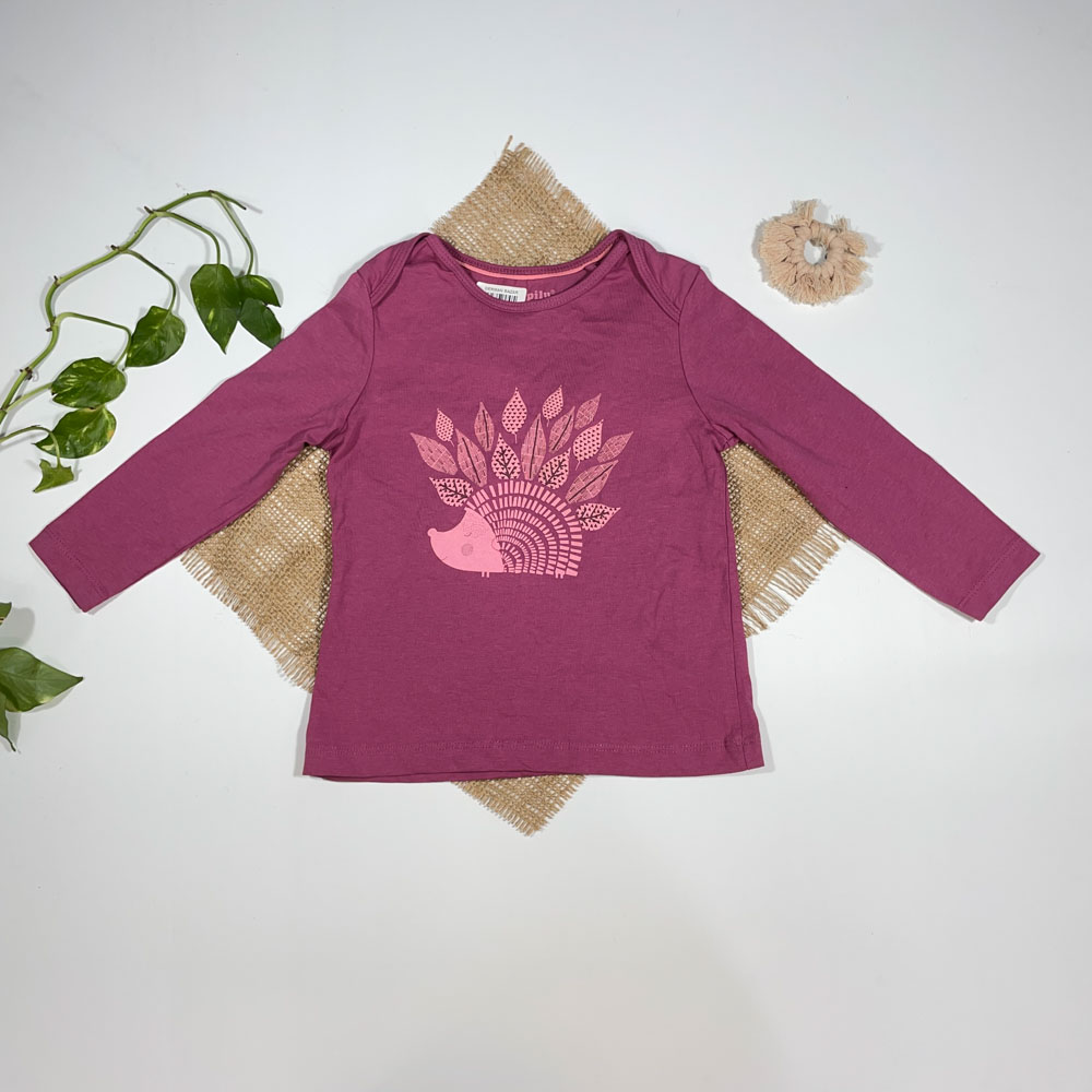 بلوز نوزادی دخترانه آستین بلند برند لوپیلو طرح یقه دو تیکه جوجه تیغی عروسکی کالباسی رنگ - 12 تا 24 ماه