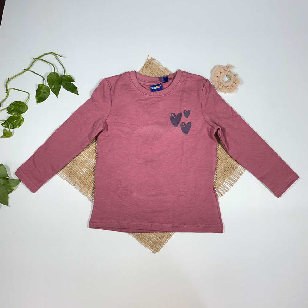 بلوز دخترانه آستین بلند برند لوپیلو قلبی صورتی تیره رنگ - 2 تا 4 سال